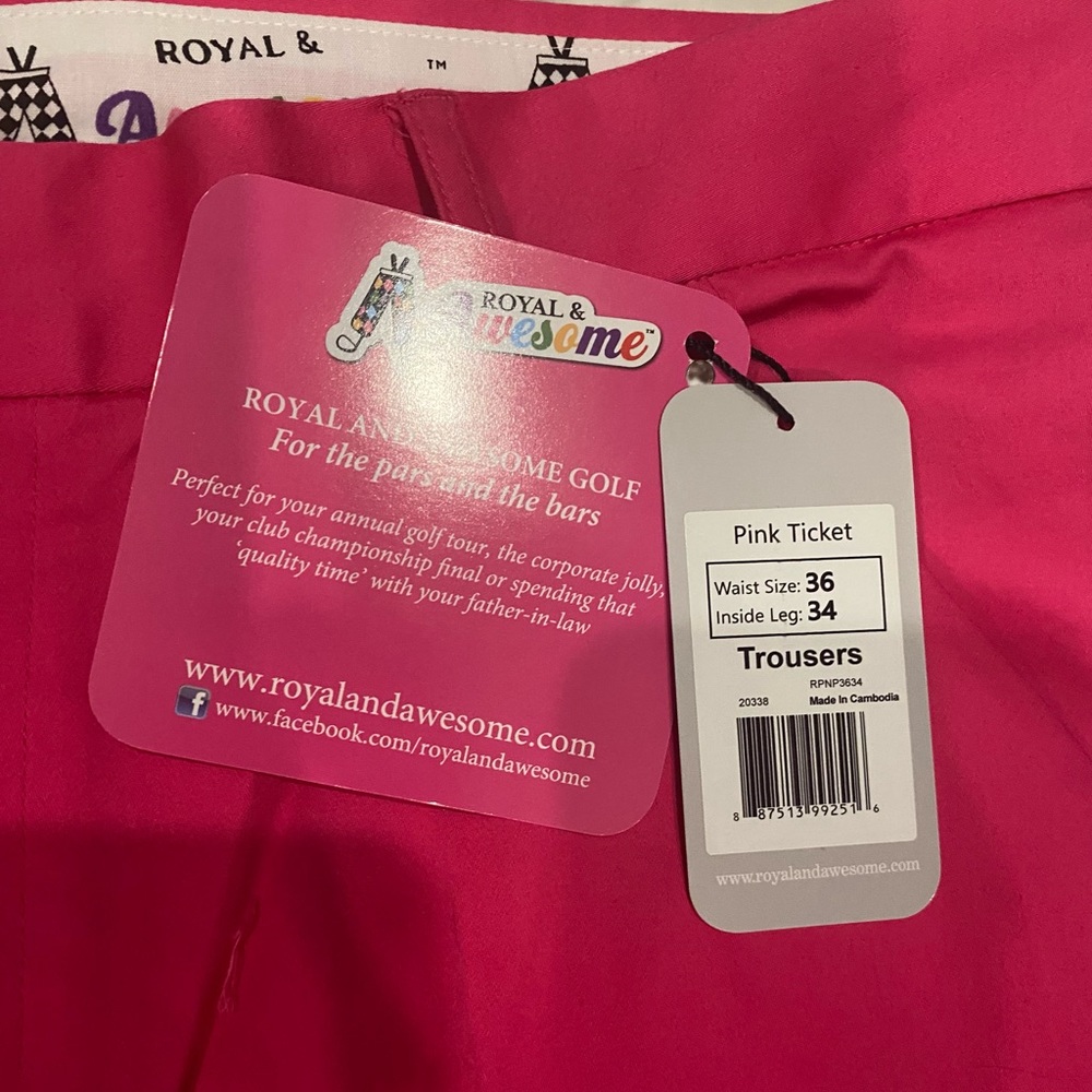 NWT Men’s Royal and Awesome Pink Ticket Golf Pants in fuscia 💖